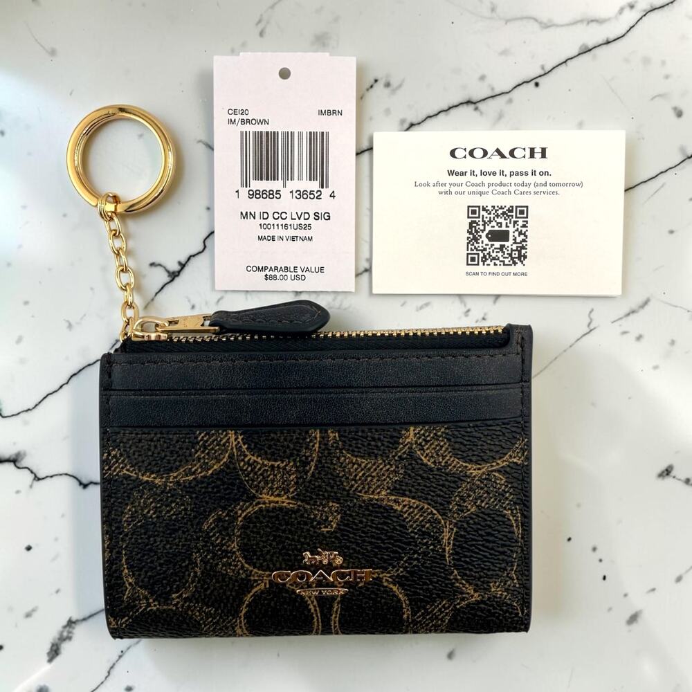 NWT Coach Mini Skinny ID Case Loved Signature Canvas Gold Brown CEI20 Wallet - Picture 5 of 5